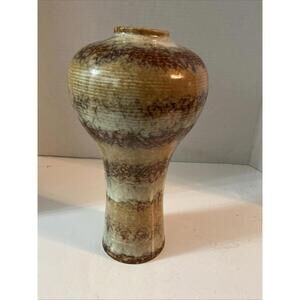Mid-Century Modern Hand Thrown  Inverted Vase  Earth Tones Shiny Glaze 11”